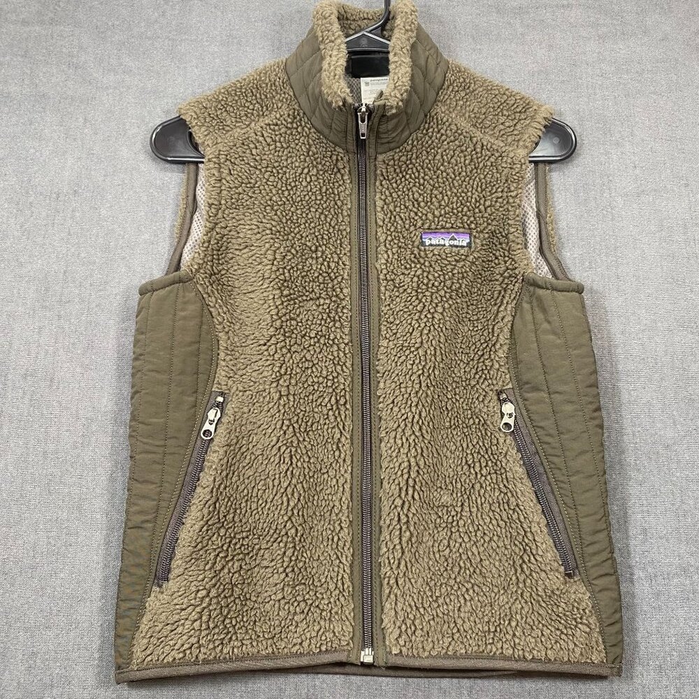 Patagonia Synchilla Womens Full Zip Fleece Vest Olive Green Logo Size Small